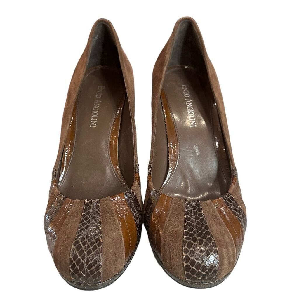 ENZO Angiolini Saniko brown eel suede patent leather size 7M